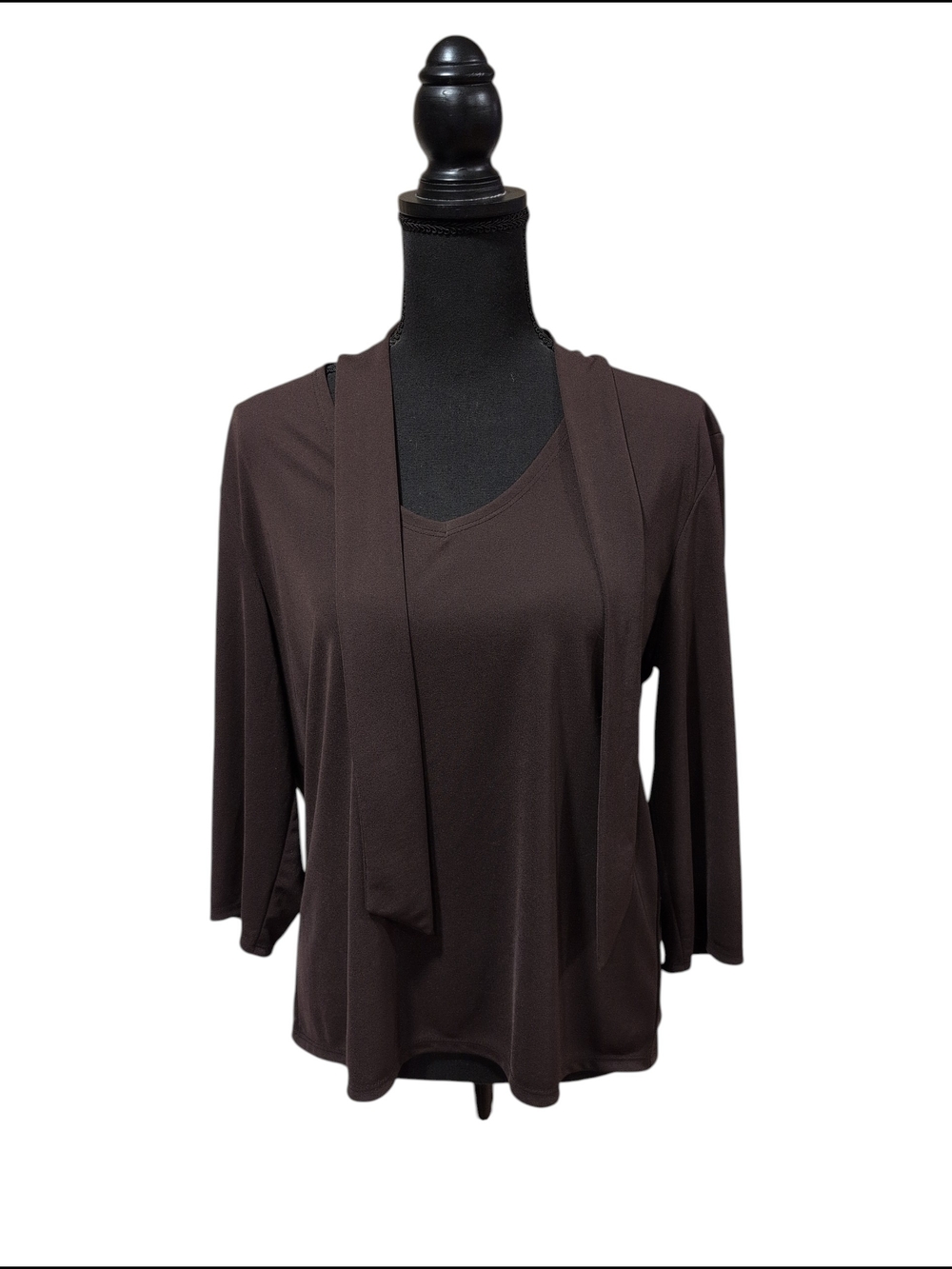 Kathie Lee Collection Brown V-Neck Long Sleeve Tee Size L